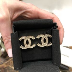 Chanel NWT S/S 2019 EXTRA Large Gold & Crystal CC Stud Earrings